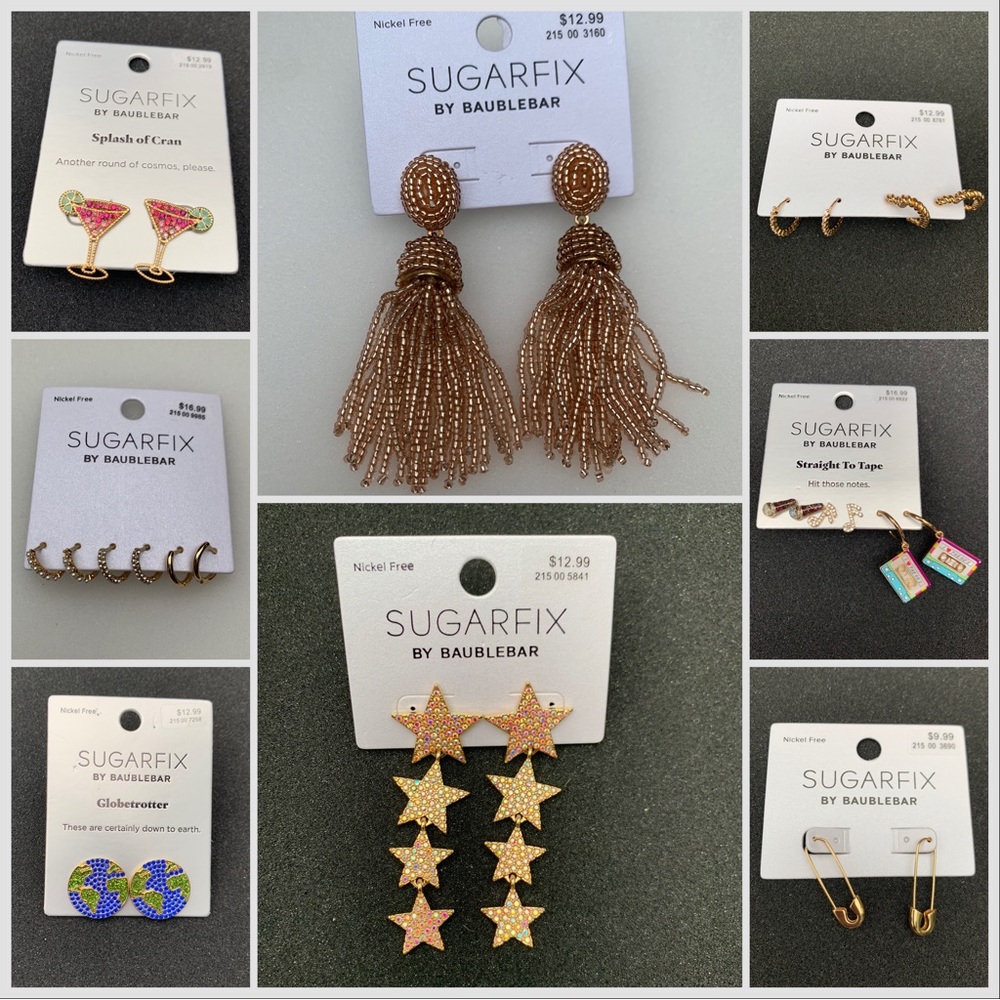 BaubleBar Earring Wardrobe, NWT, 8 Pair, Stars, Hoops, Bling, Pearl, Gold & More